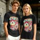 Olive t-shirt with spooky skull bubble tea graphic and Japanese text