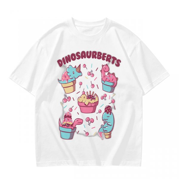 Olive T-Shirt With Cute Dinosaur Ice Cream Graphic Print