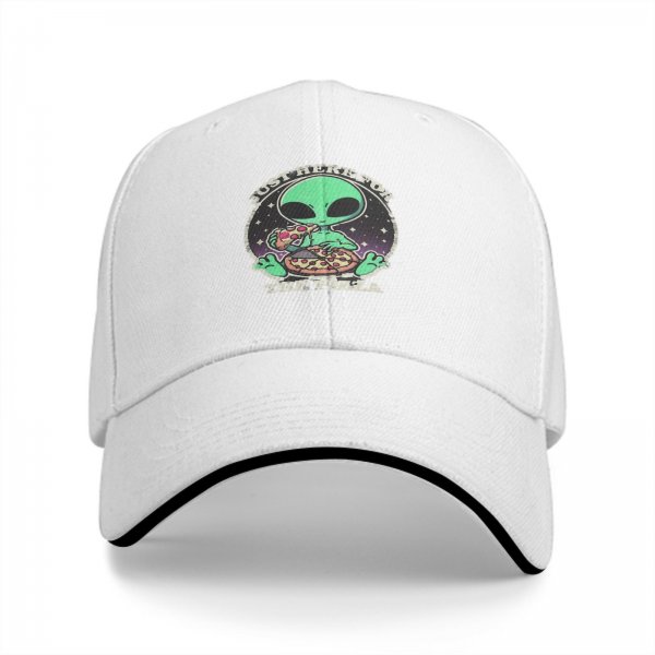 Black baseball cap with alien eating pizza 'Just Here For The Pizza' print