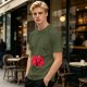Olive green t-shirt with cute hugging red beans graphic