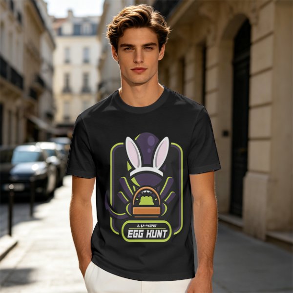 Olive T-Shirt With Alien Bunny Ears Egg Hunt Graphic