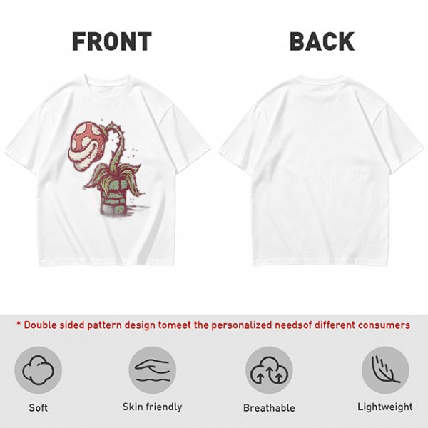 Olive Green T-Shirt With Piranha Plant Graphic Print