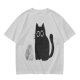 Oversized Olive T-Shirt With Cute Black Cat Graphic Print