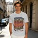 Olive T-shirt with Artistic Swirling Scene Print Featuring a Silhouetted Figure