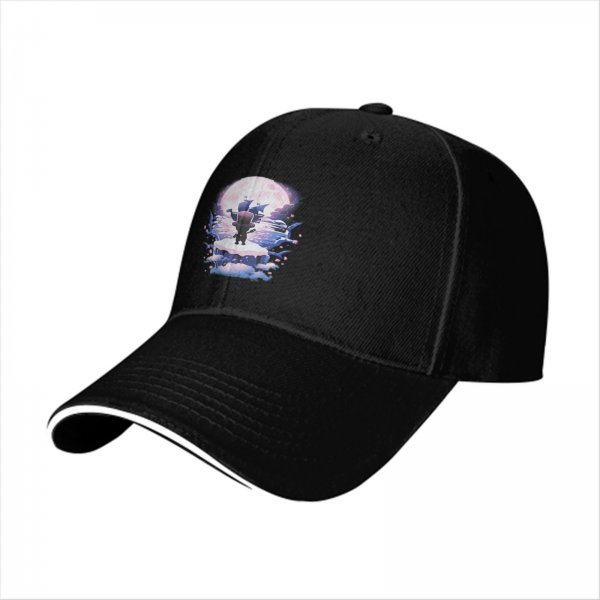 Black Baseball Cap With Fantasy Moonlit Character Art Print