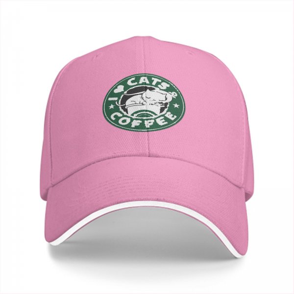 Black baseball cap with I Love Cats & Coffee graphic print