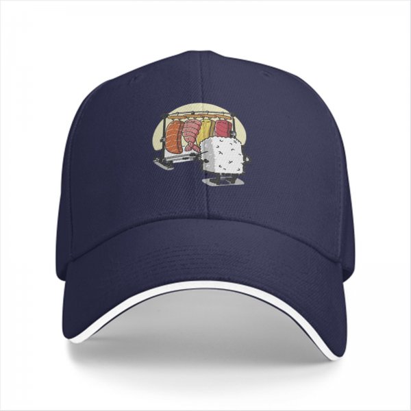 Black Baseball Cap With Funny Sushi Laundry Rack Graphic