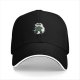 Black baseball cap with cute raccoon holding a decorated Christmas tree