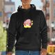 Black hoodie featuring Kirby eating ramen on a yellow star