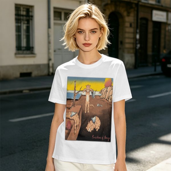 Olive T-Shirt With Surreal Cat Art Print