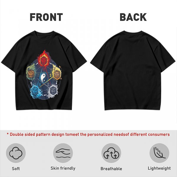Dungeons and Dragons Elemental Dice Yin Yang Graphic T-Shirt