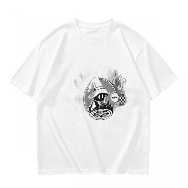 Olive Green T-Shirt With Wizard And Pizza Graphic Print