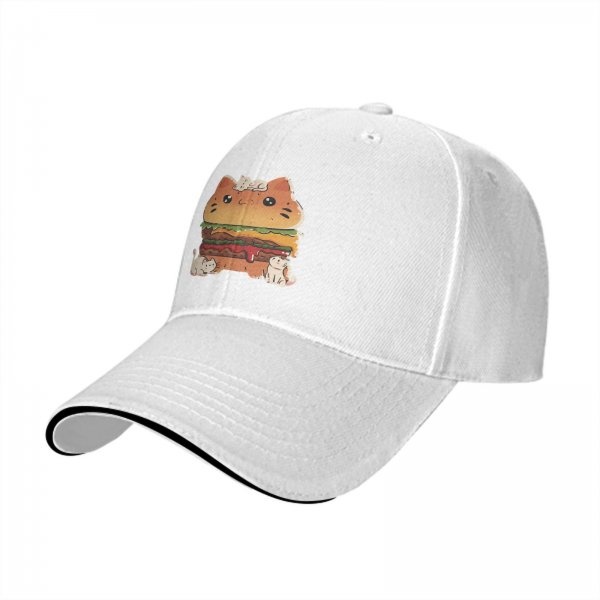Black baseball cap with cute cat burger and kittens graphic