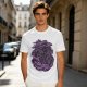 Olive Green T-Shirt with Purple Abstract Swirling Graphic Print