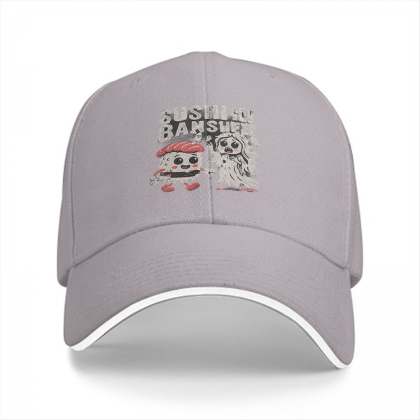 Black baseball cap with sushi and banshees graphic design