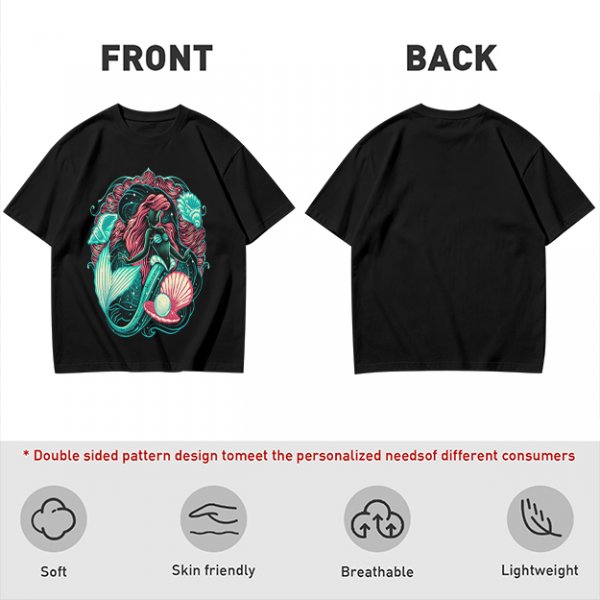 Olive T-Shirt With Mermaid And Seashell Graphic Print
