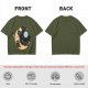 Olive T-Shirt With Black Cats On Crescent Moon Space Print