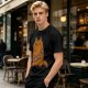 Olive green t-shirt with a grumpy cat in a Chewbacca-style bandolier print