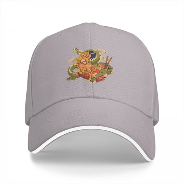 Black Baseball Cap with Japanese Ramen Dragon Art Print