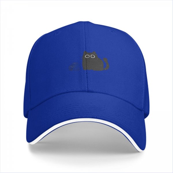 Black Baseball Cap With Minimalist Grey Cat Graphic Design