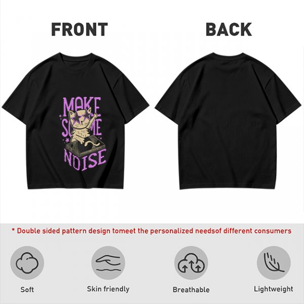 Olive T-Shirt with DJ Cat Graphic and Make Some Noise Text