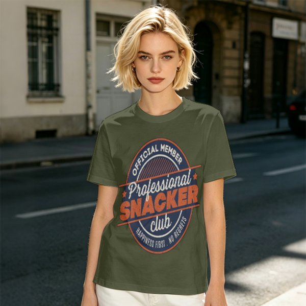 Olive T-Shirt with Professional Snacker Club Official Member Print