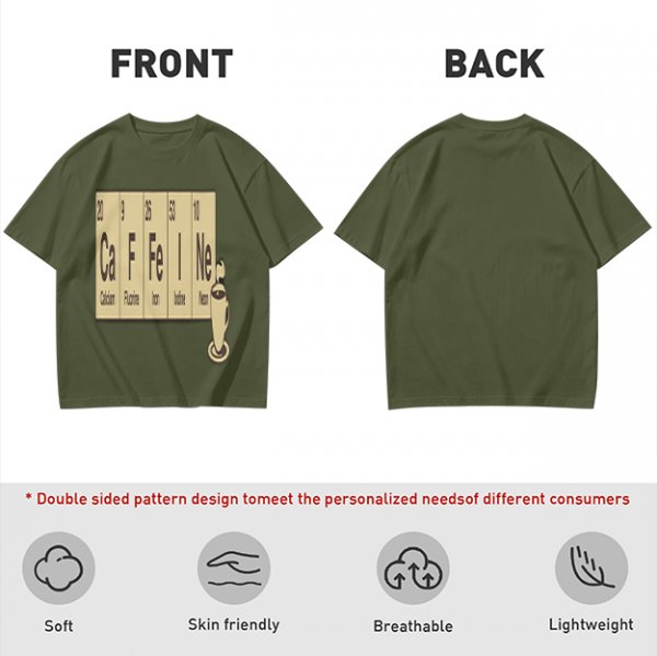 Olive Green T-Shirt With Periodic Table Caffeine Graphic
