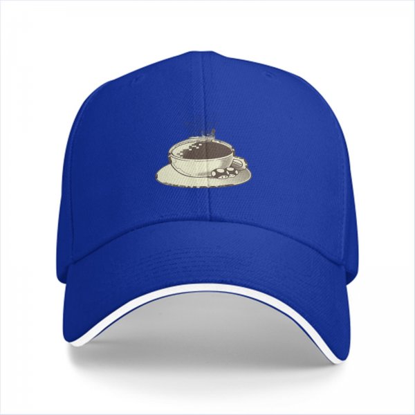 Black Baseball Cap With Coffee Cup And Cookies Graphic