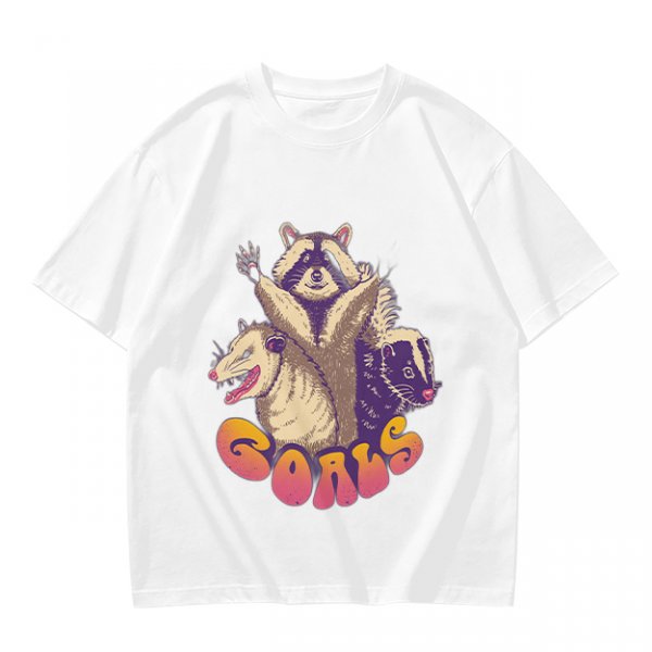 Olive Graphic T-Shirt With Raccoon Opossum Skunk 'GOALS' Print