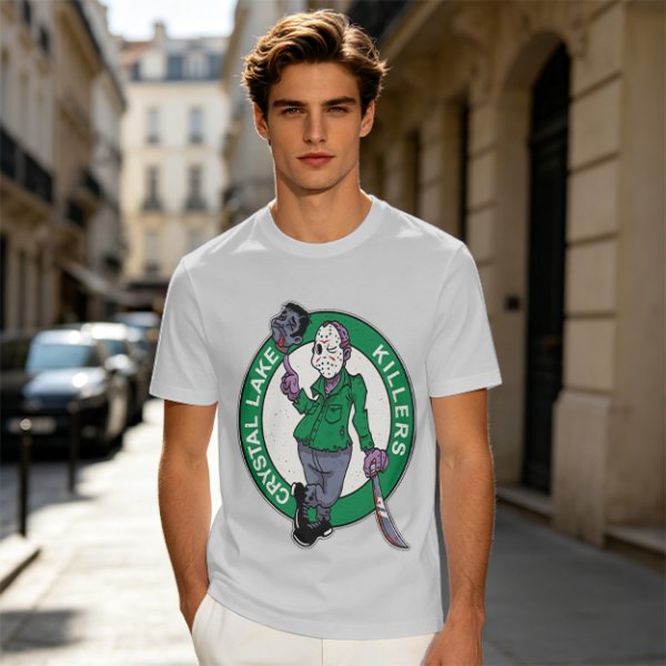 Army Green T-Shirt with Crystal Lake Killers Jason Voorhees Graphic
