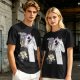 Olive graphic tee with Wednesday and Enid cartoon wolf design