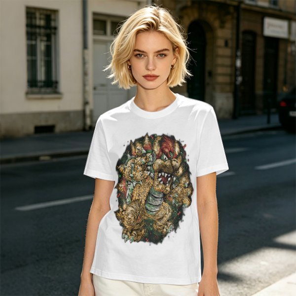 Olive Green T-Shirt With Detailed Monster Dragon Print