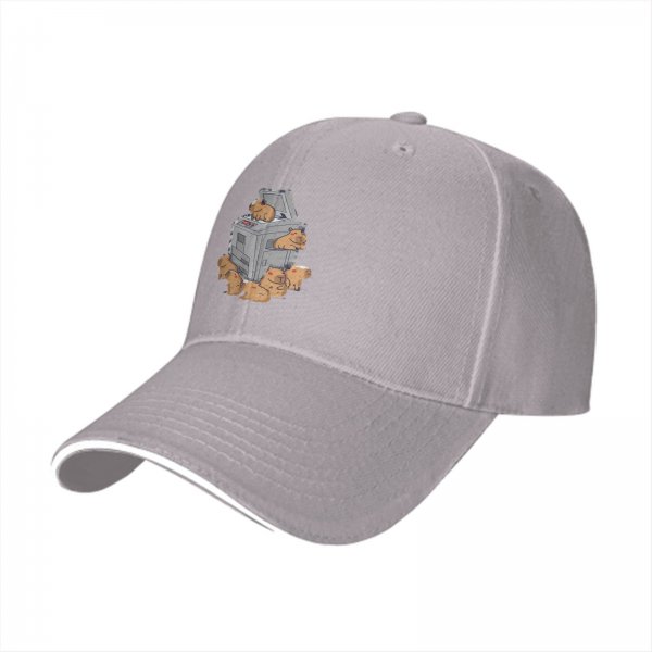 Black Baseball Cap With Capybaras On A Copier Print