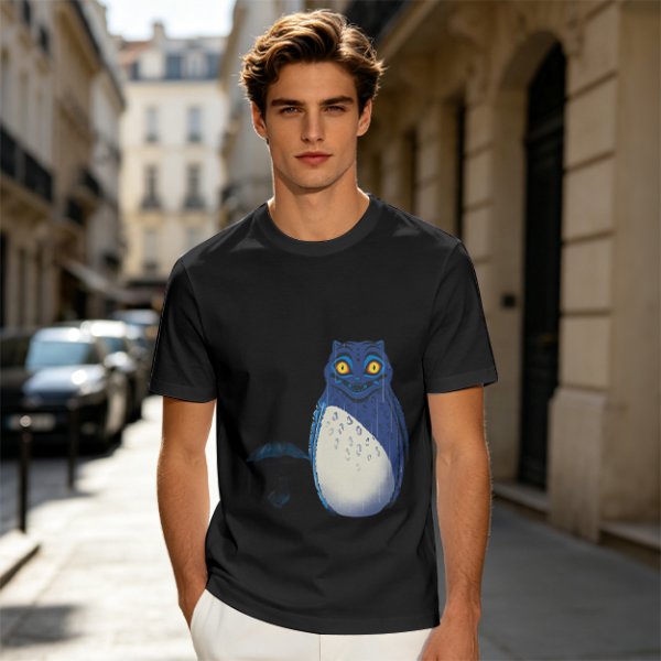 Olive T-Shirt With Blue Whimsical Creature Graphic Print