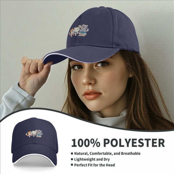 Black Baseball Cap With Cute Cats Eating Pizza Design