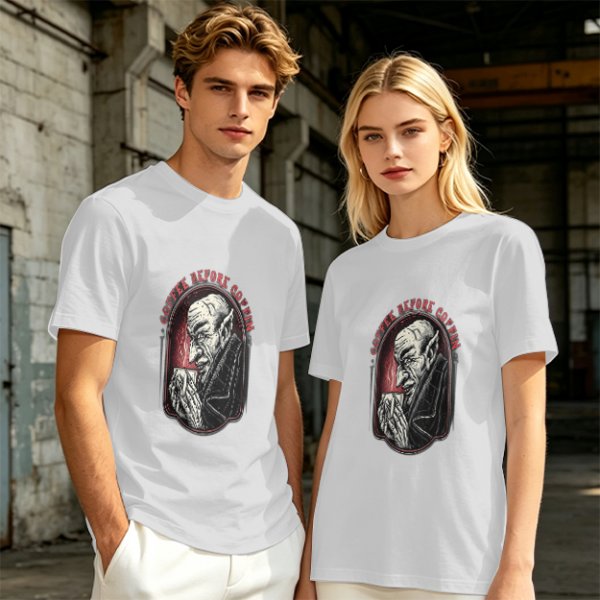 Olive T-Shirt with Vampire Coffee Before Coffin Graphic Print