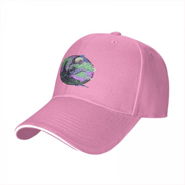 Black Baseball Cap With Night Sky Dragon And Cloud Graphic