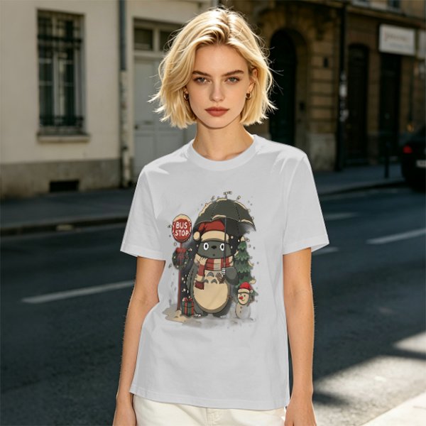 Christmas Totoro at Bus Stop Graphic T-Shirt