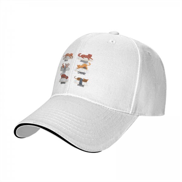 Black Baseball Cap With Sushi Cat Illustrations