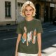 Olive T-Shirt With Playful Orange Cat Illustrations