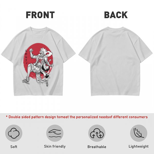 Olive T-shirt with Luffy Gear 5 Sun God Nika Anime Print