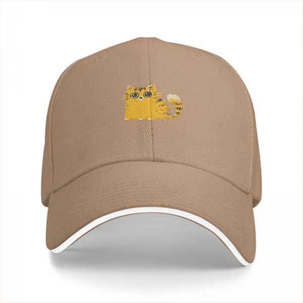 Black Baseball Cap With Cute Worried Orange Tabby Cat Graphic