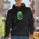 Black hoodie with green fiery anime warrior graphic print
