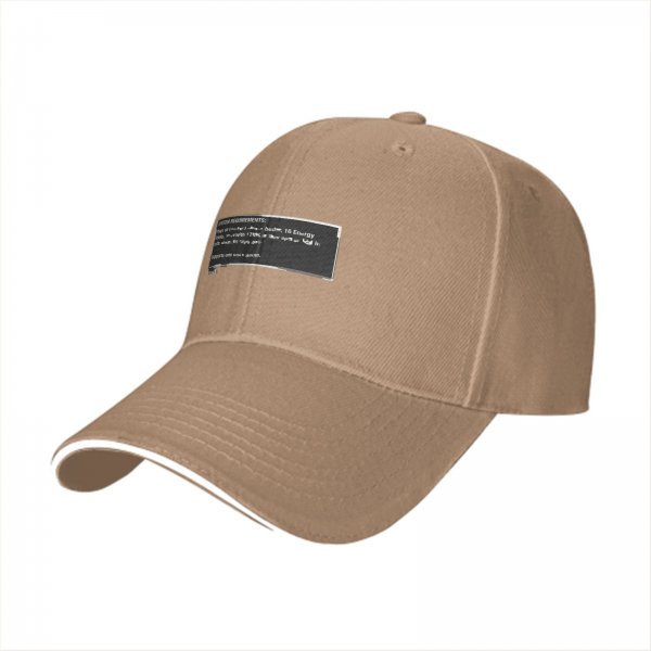 Black baseball cap with system requirements text print