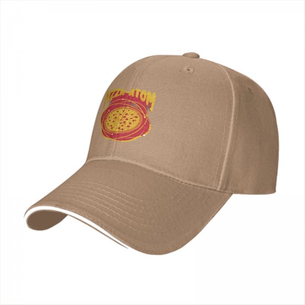 Black baseball cap with pizza atom graphic and text