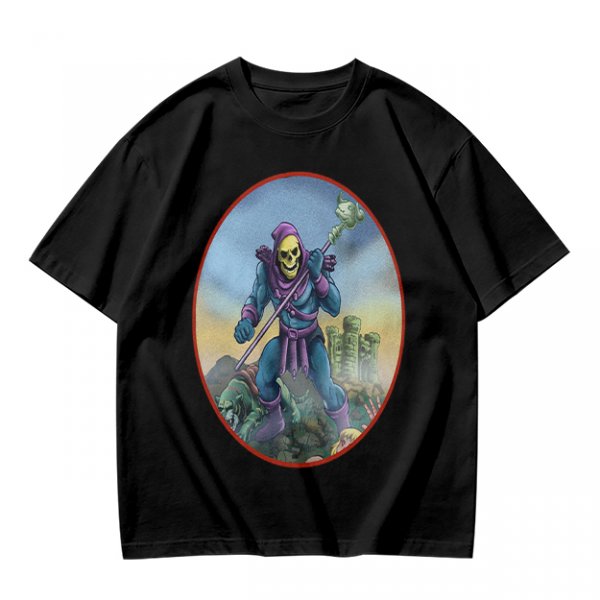 Olive T-Shirt Featuring Skeletor Holding His Havoc Staff