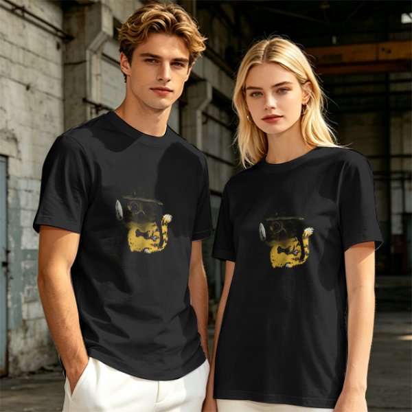 Olive T-Shirt With Whimsical Cat Fish Hybrid Graphic