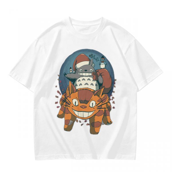 Olive T-shirt with Christmas Totoro Riding Catbus Graphic