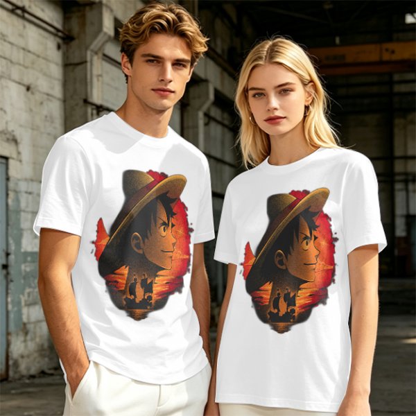 Olive T-Shirt Featuring Monkey D. Luffy Sunset Pirate Ship Art
