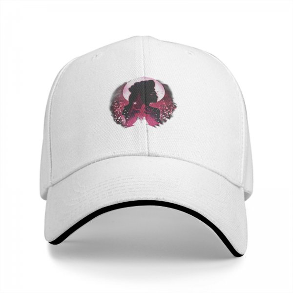 Black baseball cap with pink moon and princess silhouette graphic